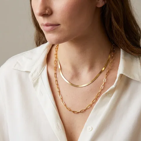 Minimalistische Edelstahl Doppelreihige Halskette Gold Silber Schlangenkette Büroklammerglied Layered Schmuck Für Damen