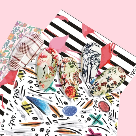 Abstraktes Aquarell Nagelaufkleber Wassertransfer Abziehbilder Retro Floral Sternenhimmel Irisierende Maniküre DIY Dekoration Für Frauen