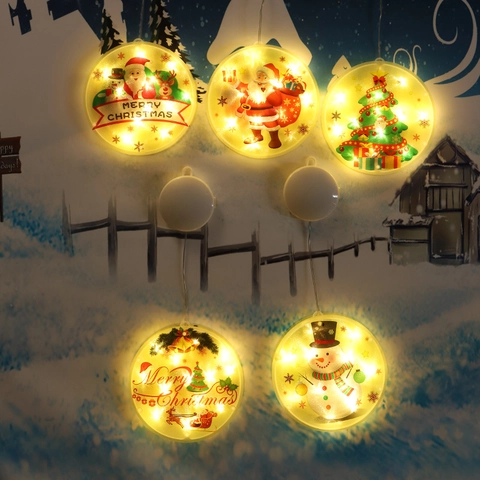 Luci LED Appese Di Natale Giallo Caldo Ventosa Lampada Decorativa Decorazione Per Finestra Parete Babbo Natale Pupazzo Di Neve Motivo Batteria Plastica
