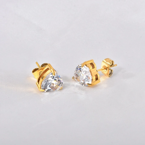 Orecchini a Lobo a Cuore e Triangolo in Acciaio Inossidabile Placcato Oro Geometrici con Strass Donna Gioielli Minimalisti