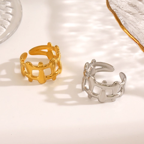 Anillo Geométrico Hueco De Acero Inoxidable Para Mujer Ajustable Abierto Estilo Lava Chapado En Oro Joyería Hip Hop
