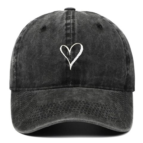 Berretto Da Baseball In Cotone Lavato Con Ricamo A Cuore Cappello Vintage Regolabile Traspirante Da Sole Per Uomo Donna