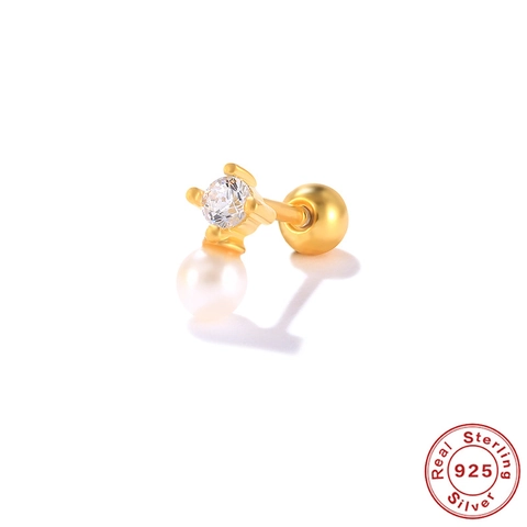S925 Sterling Zilveren Kraakbeen Oorbel Helix Piercing Stud Met Zirkonia Opaal Kunstparel Schroefsluiting Sieraden