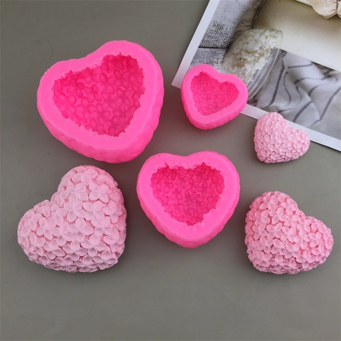 Heart Shaped 3D Flower Silicone Mold For Cake Mousse Fondant Candle DIY Handcraft Relief Baking Accessory
