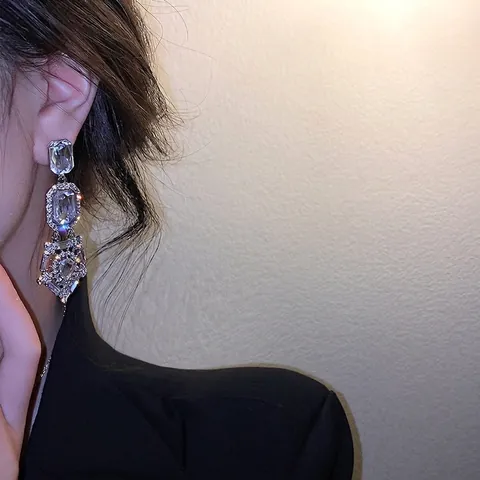 Pendientes Colgantes Barrocos Lujo Aleación Strass Cristal Con Poste Plata Vintage Geométrico Boda Fiesta Mujeres
