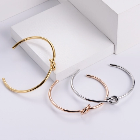 Bracciale Rigido Aperto Con Nodo Minimalista Acciaio Inossidabile 316 Bracciale Regolabile Da Donna Gioielli Eleganti