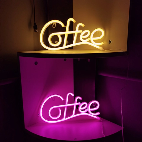 Coffee LED Neon Sign Wall Decor Light USB Or Battery Powered For Bar Cafe Home Club Atmosphere PC Material