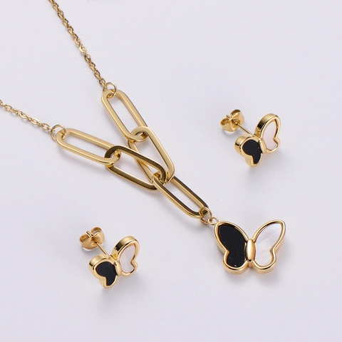 Joyas De Collar Pendientes De Mariposa Acero Inoxidable 316L Concha Vintage Elegante Cadena De Eslabones Accesorios Mujer