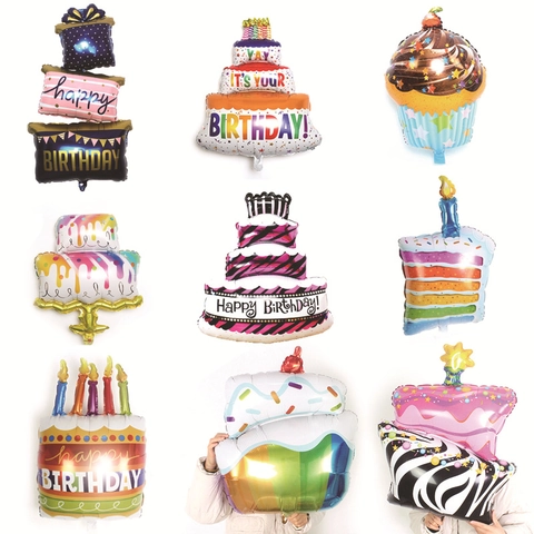Happy Birthday Cake Balloons Large Aluminum Foil Candle Rainbow Shape Self Standing Celebration Party Decorations