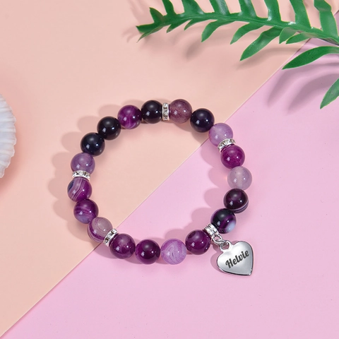 Perlenarmband Naturstein Rosenquarz Edelstahl Herzanhänger Straß Elastischer Modeschmuck Für Frauen