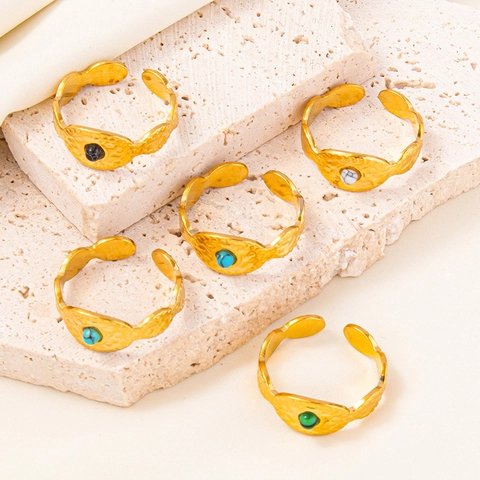 Gehämmerter Edelstahl Offener Ring Vintage Eingelegter Strass Verstellbarer Geometrischer Fingerring Für Damen Herren Schmuck