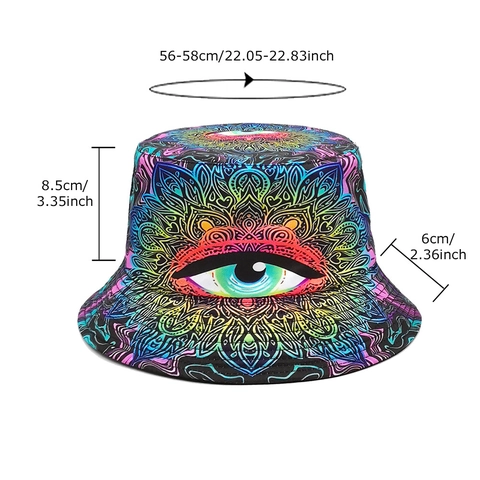 Bucket Hat Psychedelic Mandala All-Seeing Eye Print Polyester Vintage Sun Protection Outdoor Festival Travel Accessory