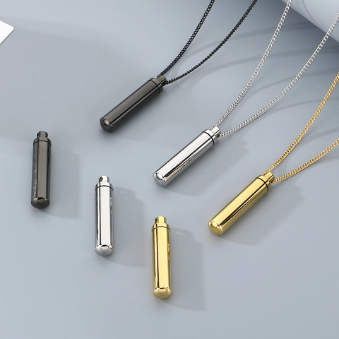 Cylinder Pendant Necklace Stainless Steel Openable Memorial Urn Perfume Bottle Minimalist Jewelry For Men Women