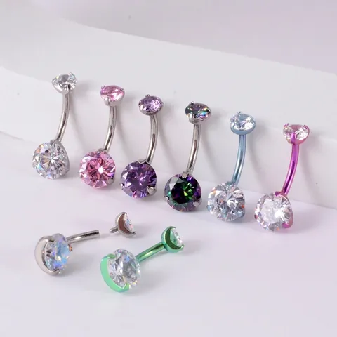 Piercing Ombligo G23 Titanio Rosca Interna Circonita Engaste De Garra Joyería Corporal Navel Stud