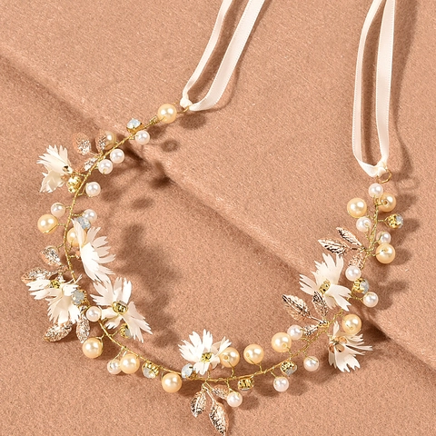 Enredadera De Pelo De Novia Margaritas Cristal Perla Artificial Boda Diadema Cinta Accesorios