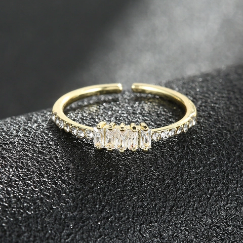 Anillo Abierto Ajustable De Cobre Chapado En Oro Para Mujer Zircón Corte Baguette Geométrico Moda Simple Creativo Centelleante