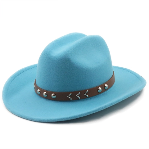 Cappello Fedora Cowboy Western Feltro Di Lana Tesa Larga Stile Britannico Retrò Con Fascia In Pelle E Borchie Per Uomo Donna