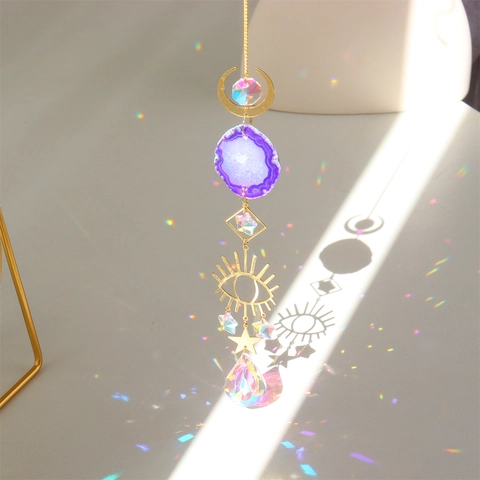 Κρυστάλλινο Sun Catcher Με Φέτες Φυσικού Αχάτη Πρίσμα Δημιουργός Ουράνιου Τόξου Διακόσμηση Παραθύρου Ουράνια