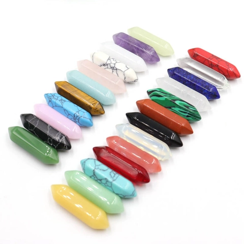 Natuursteen Kristal Zeshoekige Kolom Hangers Dubbele Punt Genezing Yoga Reiki Stenen Kogelvorm Voor DIY Sieraden Maken