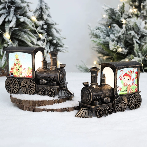 Lanterna Treno Di Natale Retrò Ornamento Luce LED Bronzo Plastica Babbo Natale Renna Decorazione Festiva