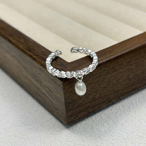 925 Sterlingsilber Hohles Herz Anhänger Süßwasserperle Offener Ring Verstellbar Elegant Minimalistisch Damen Schmuck Geschenk
