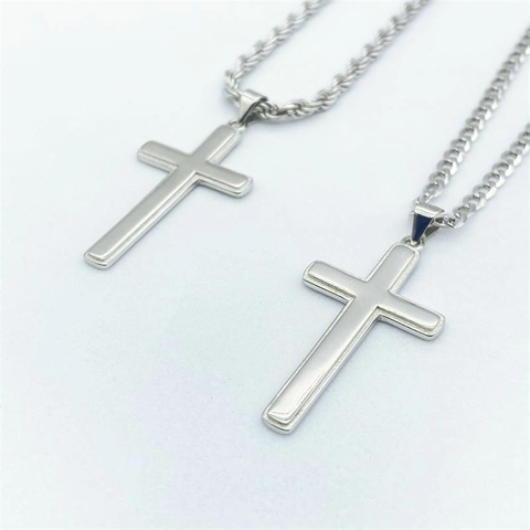 S925 Sterlingsilber Kreuz Anhänger Halskette Für Unisex Minimalistisch Galvanisiert Silber Kordelkette Sechskantkette Schmuck