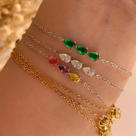Minimalistische Roestvrijstalen Armband Met Peervormige Zirkonia Waterdruppel Edelstenen Mode-Sieraden Voor Dames