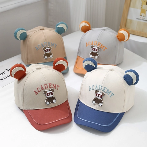 Cappello Da Baseball Per Bambini Misto Cotone Orecchie D'Orso 3D Ricamo Patch Cappellino Solare Regolabile Neonati
