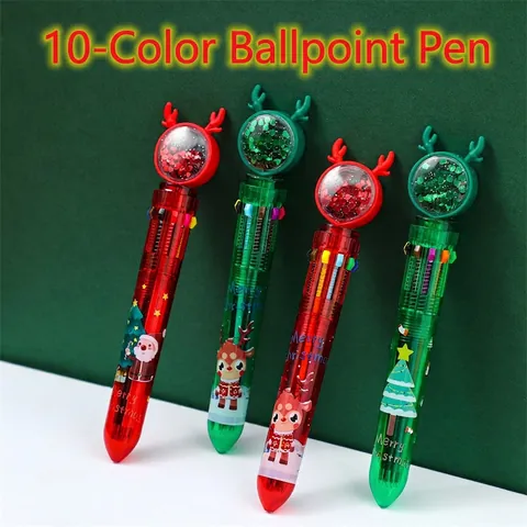 Christmas Multi-Color Ballpoint Pen Plastic Sequin Deer Horn Ball Top Retractable Cartoon School Stationery Kids Gift