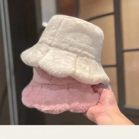 Fischerhut Aus Kaninchenfell-Imitat Winter Warm Plüsch Anglerhut Für Damen Süß Einfarbig Elegant Winddicht