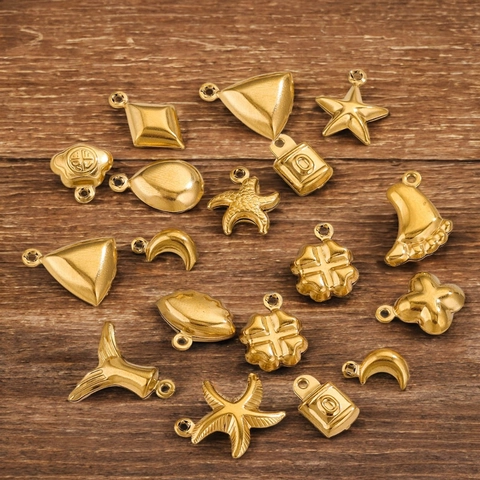 Dijes De Joyería DIY De Acero Inoxidable Chapado En Oro De 18K Corazón Estrella De Mar Concha Cola De Sirena Luna Accesorios