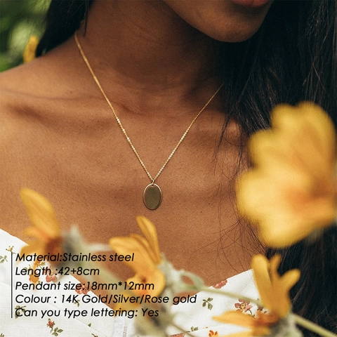 Minimalist Stainless Steel Oval Pendant Necklace For Women 14K Gold Plated Smooth Geometric Choker Fashion Jewelry Gift