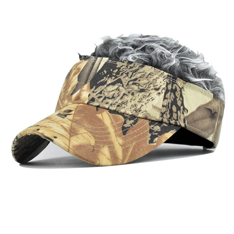 Novelty Wig Visor Hat With Spiky Synthetic Hair Camouflage And Solid Colors Cotton Sun Hat For Golf Party Outdoor Men Women Adjustable