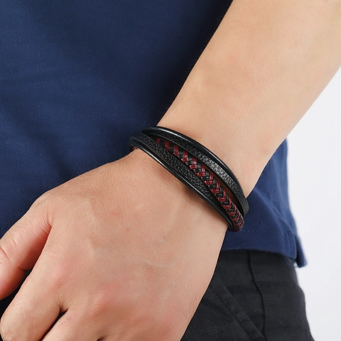 Bracciale In Pelle Intrecciata Multistrato Da Uomo Con Chiusura Magnetica In Lega Retro Gioielli Di Moda Accessorio