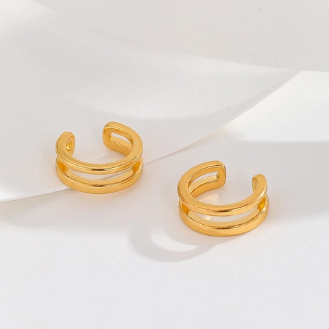 Puños De Oreja Geométricos De Doble Capa Minimalistas Clips De Oreja De Cobre Sin Perforación Para Mujeres Joyería Moda