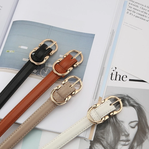 Dames Smalle Riem PU Leer Legering Gesp Mode Minimalistische Taille Riem Voor Jurken Jeans Pakken