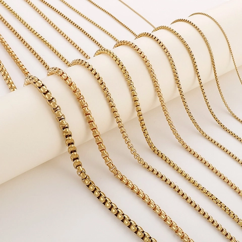 Collana Catena Box Acciaio Inossidabile Maglia Veneziana Lucido Minimalista Gioielli Nero Oro Argento Uomo Donna