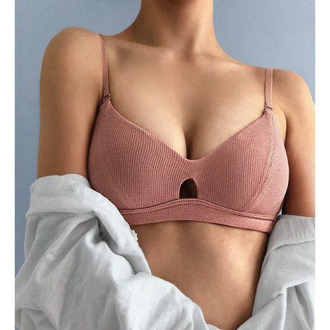 Reggiseno Senza Ferretto A Costine Cotone Modal Senza Cuciture Coppa Sottile Scollo A V Lingerie Traspirante Comoda Donna