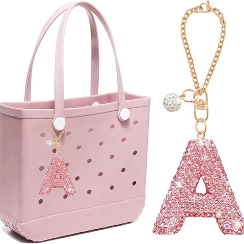 Sparkling Rhinestone Initial Letter Pendant Keychain Adjustable Alloy Pink Bag Charm Multi-Purpose Accessory