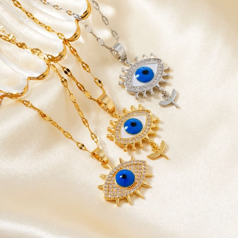 Hip Hop Evil Eye Pendant Necklace For Women Luxury Zirconia Inlaid Copper Chain Necklace Fashion Jewelry Gift
