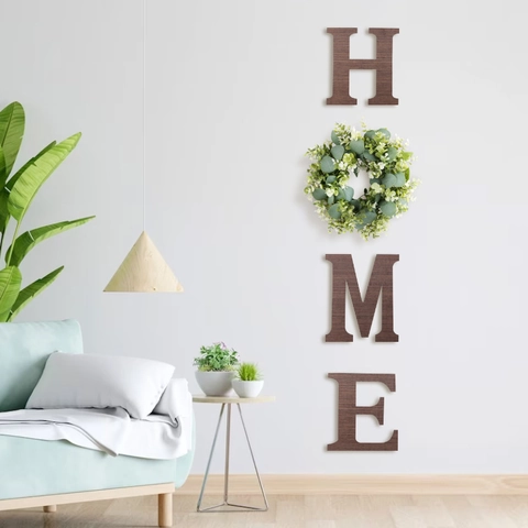Home Wall Decor Wooden Letters Decorative Sign With Artificial Eucalyptus Wreath Rustic Farmhouse Living Room Entryway Ornament