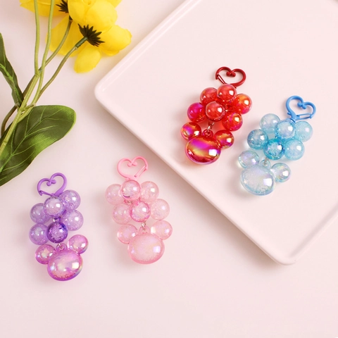 Iridescent Acrylic Grape Cluster Keychain With Heart Metal Hook Cartoon Animal Shaped Bag Pendant Car Hanging Charm Gift