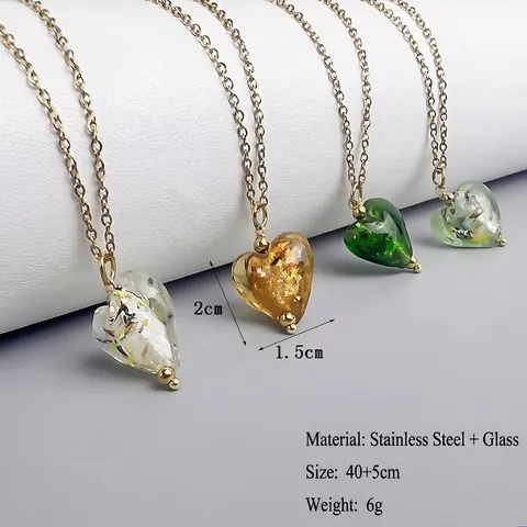 Collana Pendente Cuore Vetro Lampwork Catena Acciaio Inossidabile Stile Francese Vintage Gioielli Eleganti Per Donne