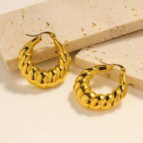 Pendientes De Aro Croissant Acero Inoxidable Chapado En Oro De 18K Trenzados Gruesos Huecos Joyería Retro Francesa Para Mujeres