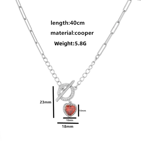 Collier Pendentif Cœur Élégant Laiton Plaqué Or 18K Avec Zircone Fermoir À Bascule Chaîne Trombone Bijoux Pour Femmes