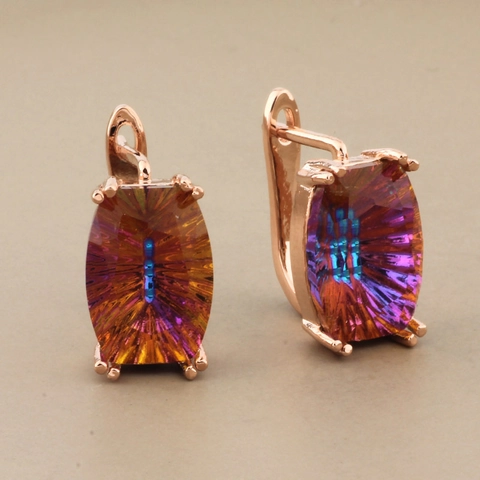 Luxurious Rectangle Multi Color Rhinestone Leverback Earrings For Women Copper Rose Gold Plated Western Vintage Jewelry