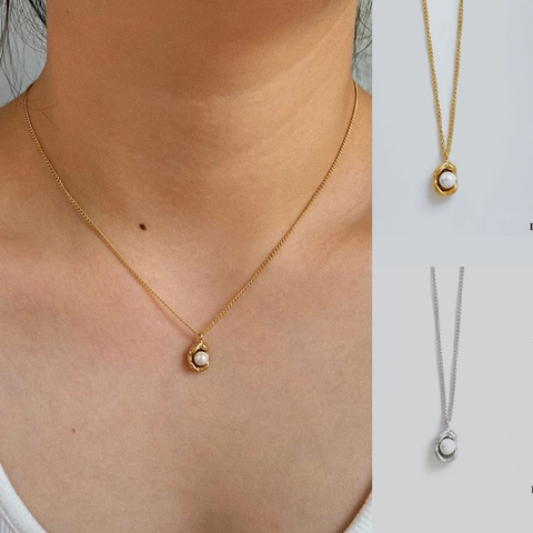 Collar Con Colgante De Perla Artificial Acero Inoxidable Círculo Geométrico Irregular Chapado Joyería Elegante Minimalista Para Mujer Diario