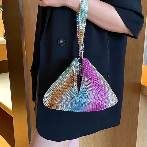 Women Rhinestone Underarm Bag Crystal Sparkling Evening Bag Party Wedding Clutch Hobo Handbag Lightweight