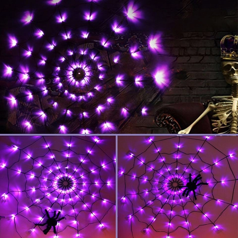 Halloween Spinnennetz LED Lichterkette Wasserdicht Fernbedienung Garten Dekoration Mit Plüschspinne