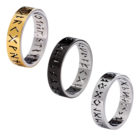 Wikinger Runen Band Ring Edelstahl Hohl Nordisch Futhark Mythologie Retro Vintage Schmuck Für Männer Und Frauen